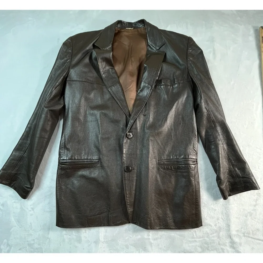 VERA PELLE Mens‎ 48 (M) Blazer Lether Brown 2-button Soft